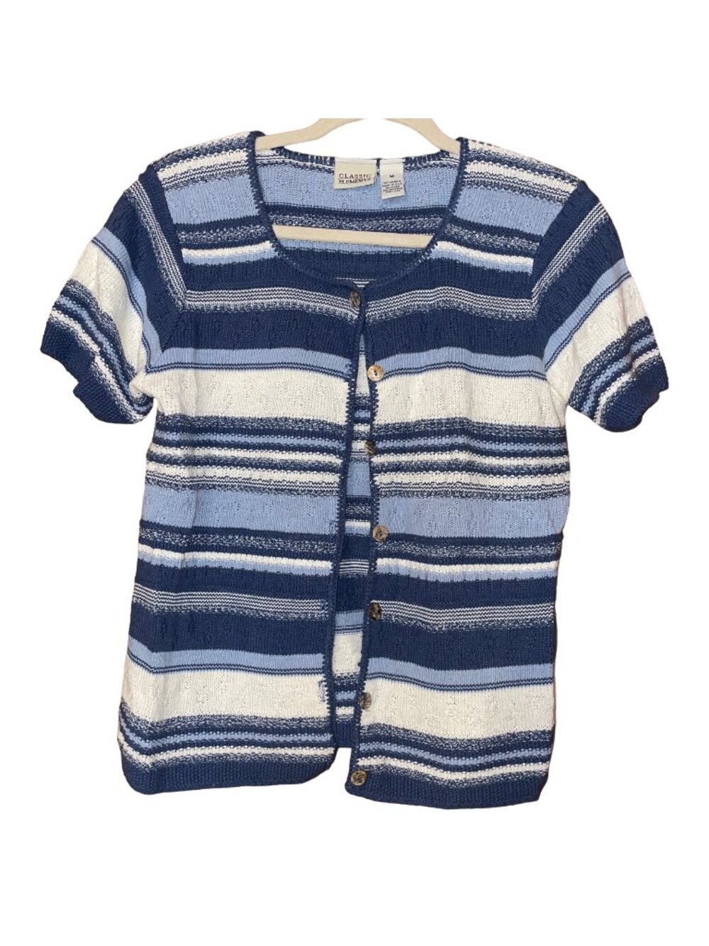 Classic Elements Womens Striped Button-Down Cardigan Sweater M Blue/White